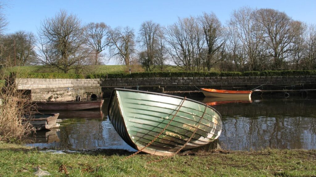 Rowing boats moored at the lake shore
